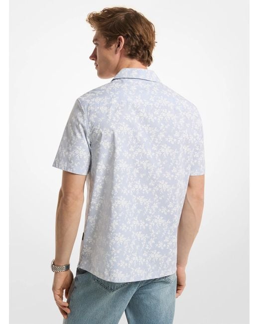 Michael Kors White Mk Floral Stretch Cotton Short-Sleeve Shirt for men