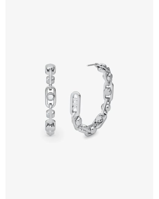 Michael Kors White Astor Link Medium Precious Metal-Plated Brass Hoop Earrings