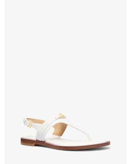 Michael Kors White Mk Mandy Leather T-Strap Sandal