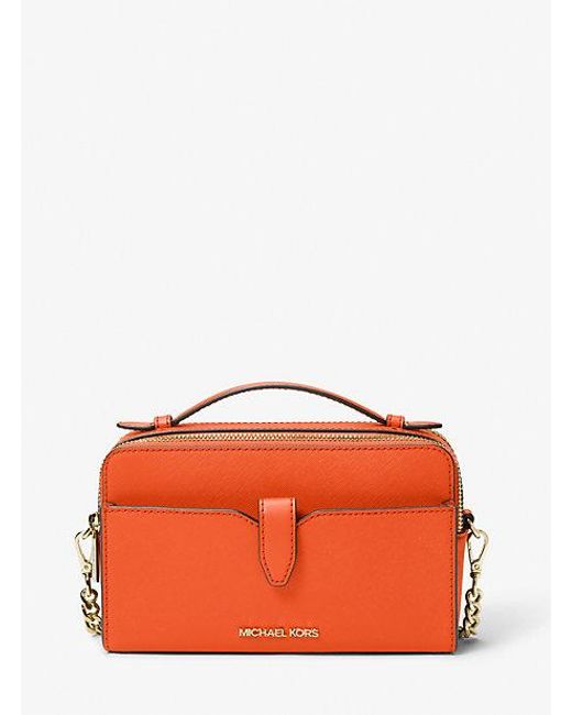 Michael Kors Orange Jet Set Medium Saffiano Leather Smartphone Double-zip Crossbody Bag