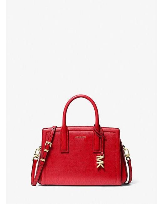 Michael Kors Red Laila Small Metallic Signature Logo Satchel