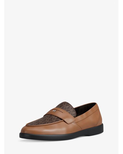 Michael Kors Brown Mk Wesley Leather And Signature Logo Loafer for men
