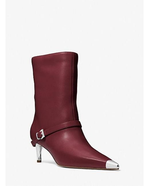 Michael Kors Red Kasia Leather Buckle Boot