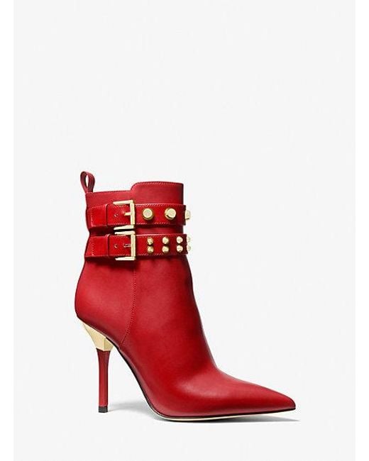 Michael Kors Red Amal Studded Leather Ankle Boot