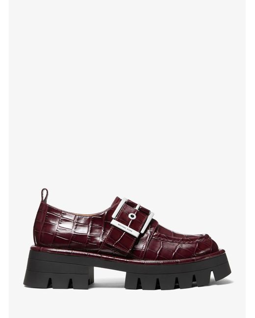 MICHAEL Michael Kors Red Mk Colby Crocodile Embossed Leather Loafer
