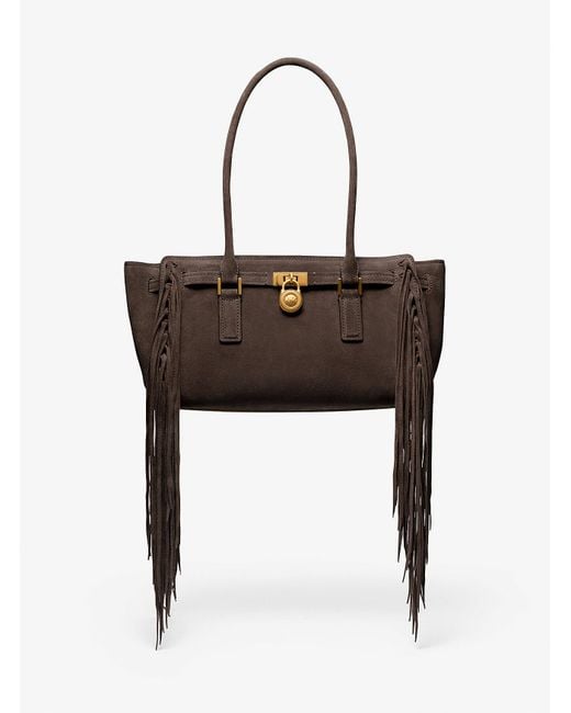 Michael Kors White Hamilton Moderne Small Fringed Suede Satchel