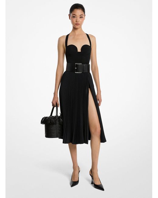 Michael Kors Black Mk Techno Canvas Pleated Slit Skirt