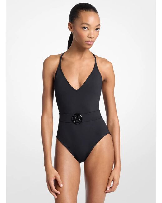MICHAEL Michael Kors Blue Crossback Belted Swimsuit