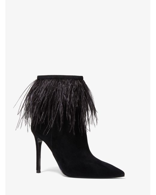 Michael Kors Black Meena Feather Embellished Suede Ankle Boot