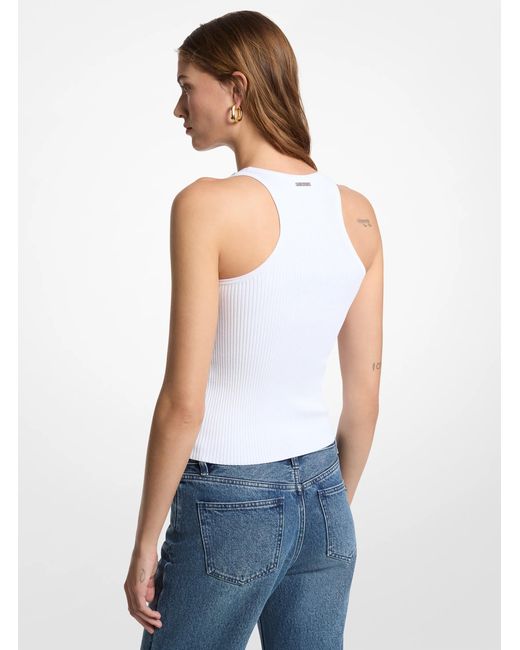Michael Kors White Ribbed Scoop Neck Tank Top