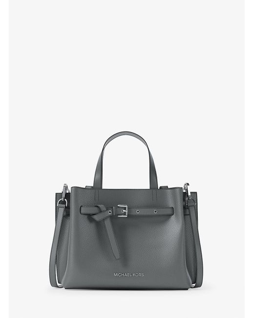 MICHAEL Michael Kors Gray Mk Emilia Small Pebbled Leather Satchel