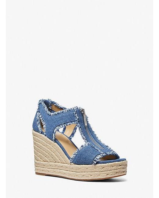 MICHAEL Michael Kors Blue Mk Berkley Frayed Denim Wedge Sandal