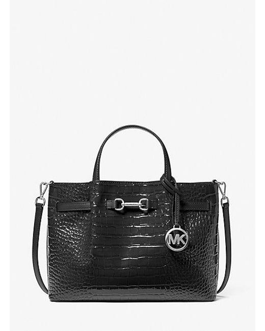 Michael Kors Black Carson Medium Crocodile Embossed Satchel