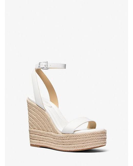 Michael Kors White Leighton Leather Wedge Sandal