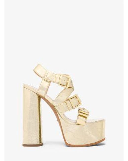 Michael Kors Natural Darrington Crackled Metallic Leather Platform Sandal