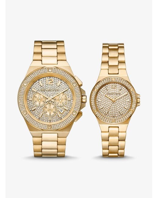 Michael Kors Metallic Lennox His And Hers Pavé Gold-tone Watch Set