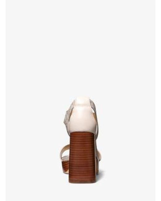 Michael Kors White Mk Berkley Empire Signature Logo And Leather Block-Heel Sandal