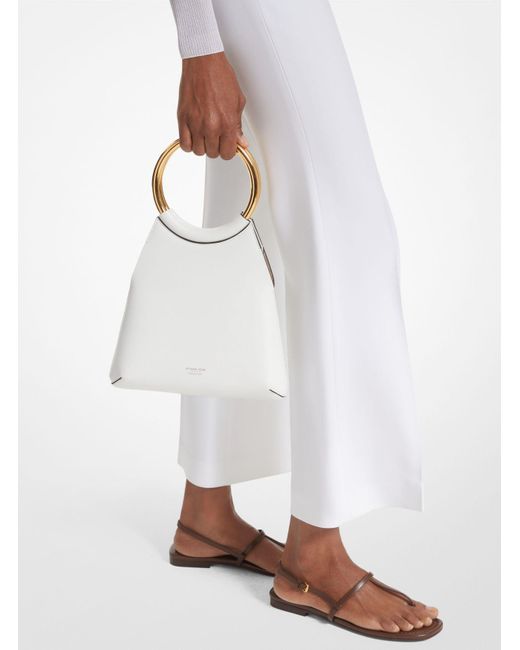 Michael Kors White Ursula Small Leather Ring Tote Bag
