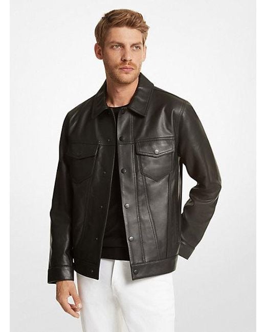 Michael Kors Black Forrestdale Leather Jacket for men