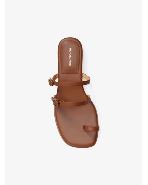 Michael Kors Brown Kya Leather Flat Sandal