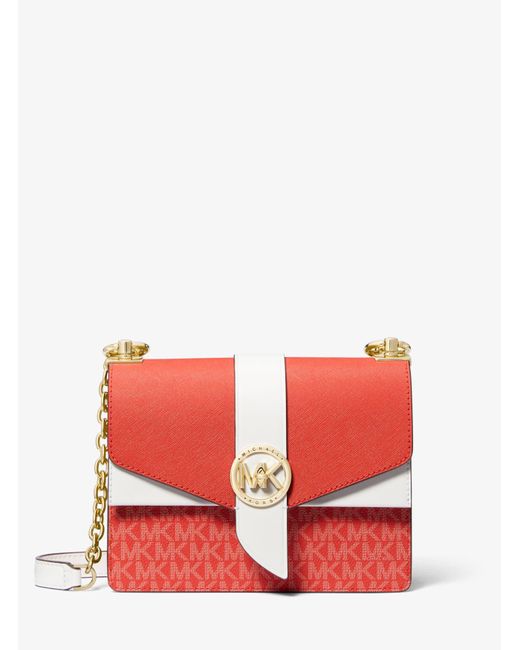 Petit sac à bandoulière Greenwich en cuir saffiano à couleurs contrastées avec logo Michael Kors en coloris Red