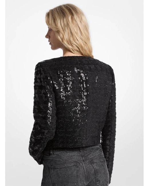 MICHAEL Michael Kors Black Sequin Tweed Crop Jacket