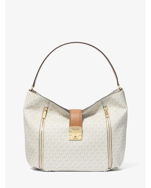 MICHAEL Michael Kors White Mk Addie Large Signature Logo Shoulder Bag