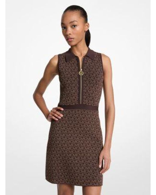 Michael Kors Brown Logo Jacquard Zip-Up Dress