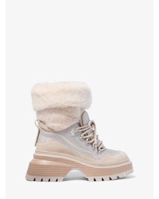 Michael Kors White Shiloh Embellished Mixed-Media Boot