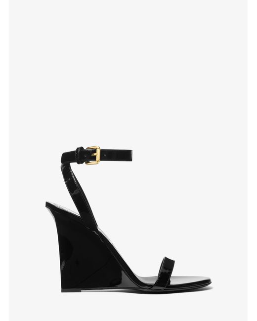 Michael Kors White Mk Claudia Patent Leather Wedge Sandal