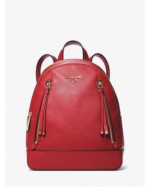 Michael Kors Red Brooklyn Medium Pebbled Leather Backpack