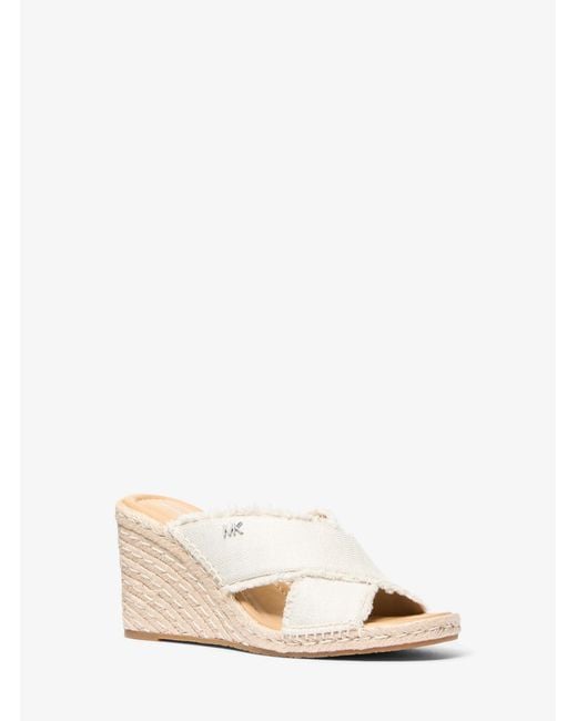 MICHAEL Michael Kors Natural Mk Kenzie Frayed Linen Blend Canvas Wedge Sandal