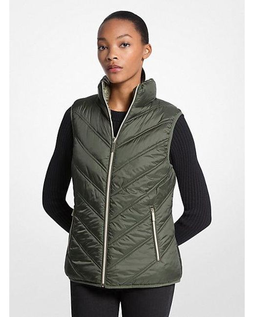 Michael Kors Gray Chevron Quilted Logo Print And Nylon Packable Vest
