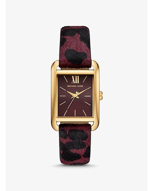Michael Kors Monroe Gold tone And Leopard Print Calf Hair Watch in White Lyst