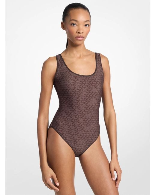 MICHAEL Michael Kors Purple Mk Reversible Logo Scoopneck Swimsuit