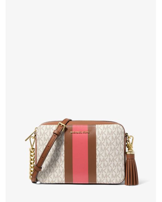 Michael Kors Canvas Ginny Medium Logo Stripe Crossbody Bag Lyst