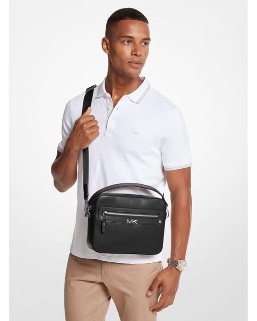 Michael Kors Black Mk Varick Leather Camera Bag for men