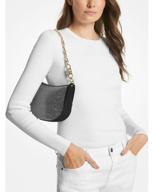 MICHAEL Michael Kors Black Mk Kendall Small Embellished Suede Shoulder Bag