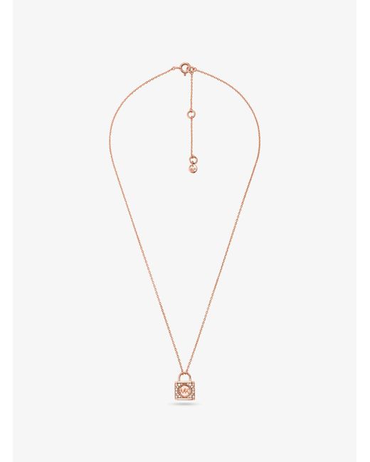 Michael Kors Metallic Mk Precious Metal-Plated Sterling Pavé Lock Necklace