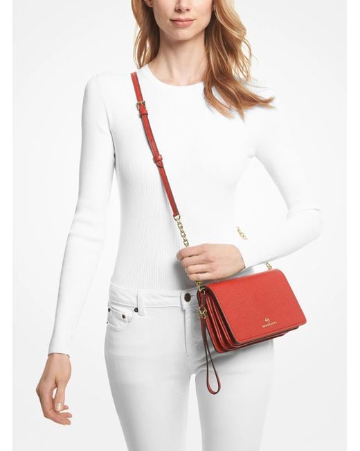 MICHAEL Michael Kors Red Mk Jet Set Large Pebbled Leather Crossbody Bag