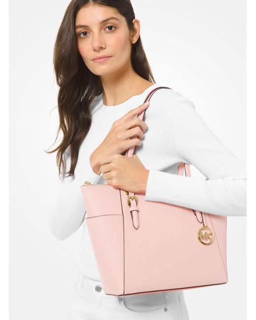Michael Kors Charlotte Large Saffiano Leather Top-zip Tote Bag in Pink