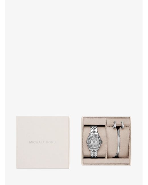 Michael Kors White Mini Harlowe Pavé-Tone Watch And Jewelry Set