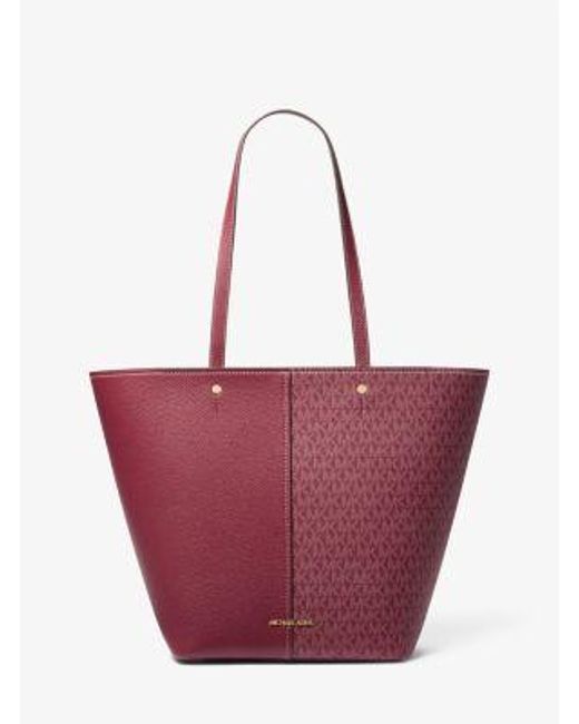 Michael Kors Purple Flora Large Signature Logo And Leather Tote Bag