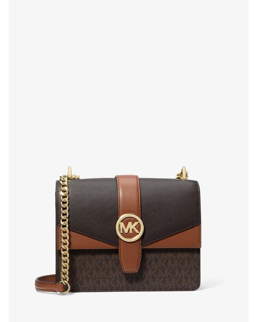 Michael Kors Outlet Black Mk Greenwich Small Color-Block Signature Logo Crossbody Bag