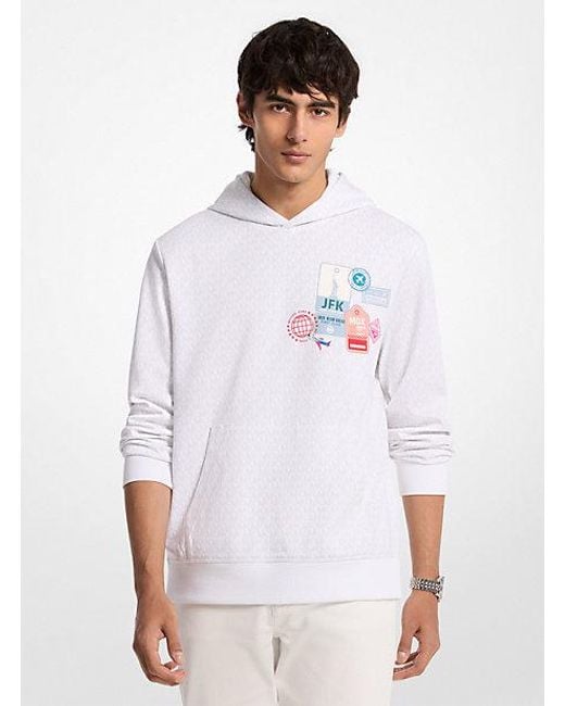 Michael Kors Men's White Embellished Signature Logo Cotton Blend Hoodie