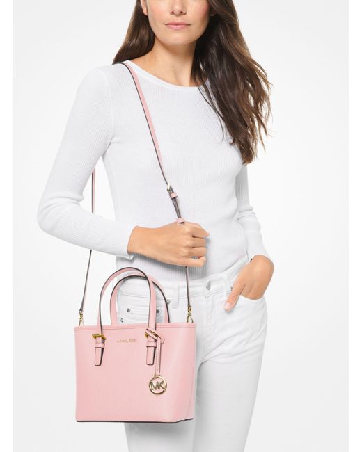 Michael Kors Jet Set Travel Extra-small Saffiano Leather Top-zip Tote Bag  In Pink