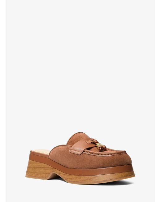 Michael Kors Outlet Brown Mk Zoe Suede Mule
