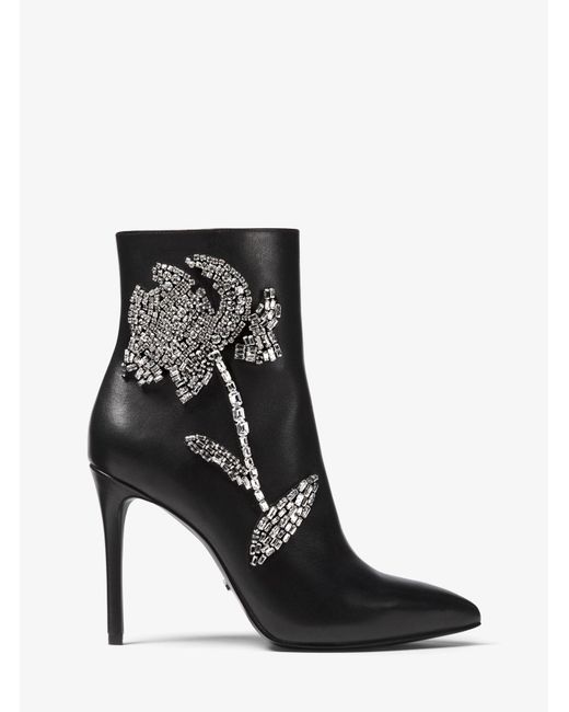 MICHAEL Michael Kors Viera Embellished Leather Ankle Boot in Black - Lyst