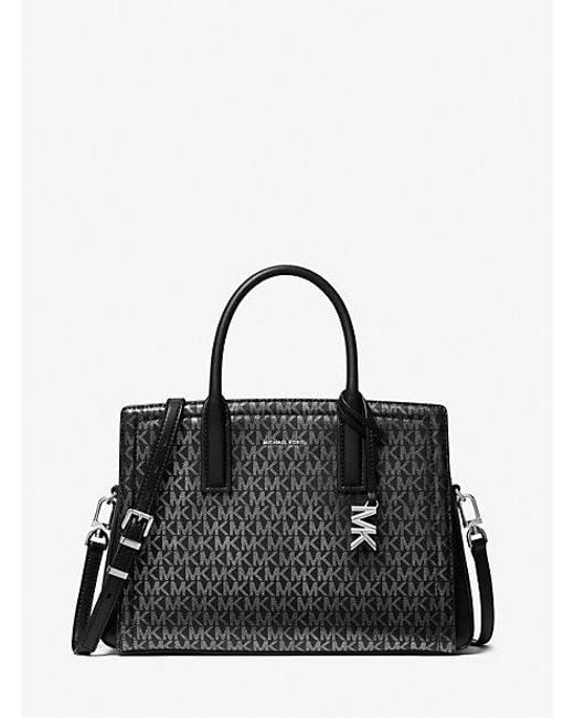 Michael Kors Black Laila Medium Metallic Signature Logo Satchel