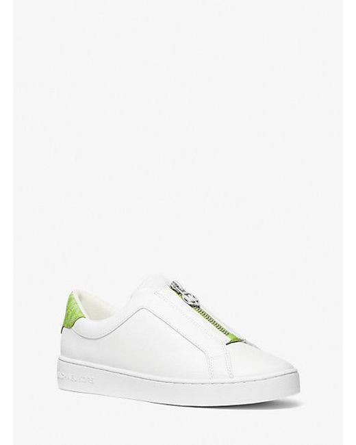 Michael Kors White Keaton Leather Zip-up Trainers